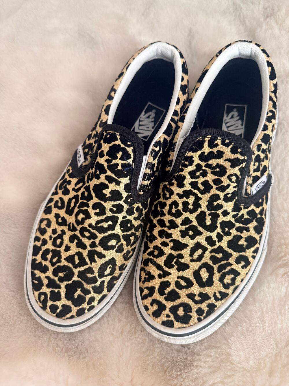 Vans Classic Slip-On Leopard Cheetah Print Gold Black Sneakers